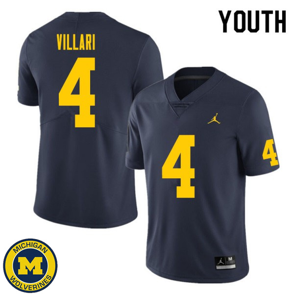 Youth Michigan Wolverines #4 Dan Villari Navy Replica Game Jersey